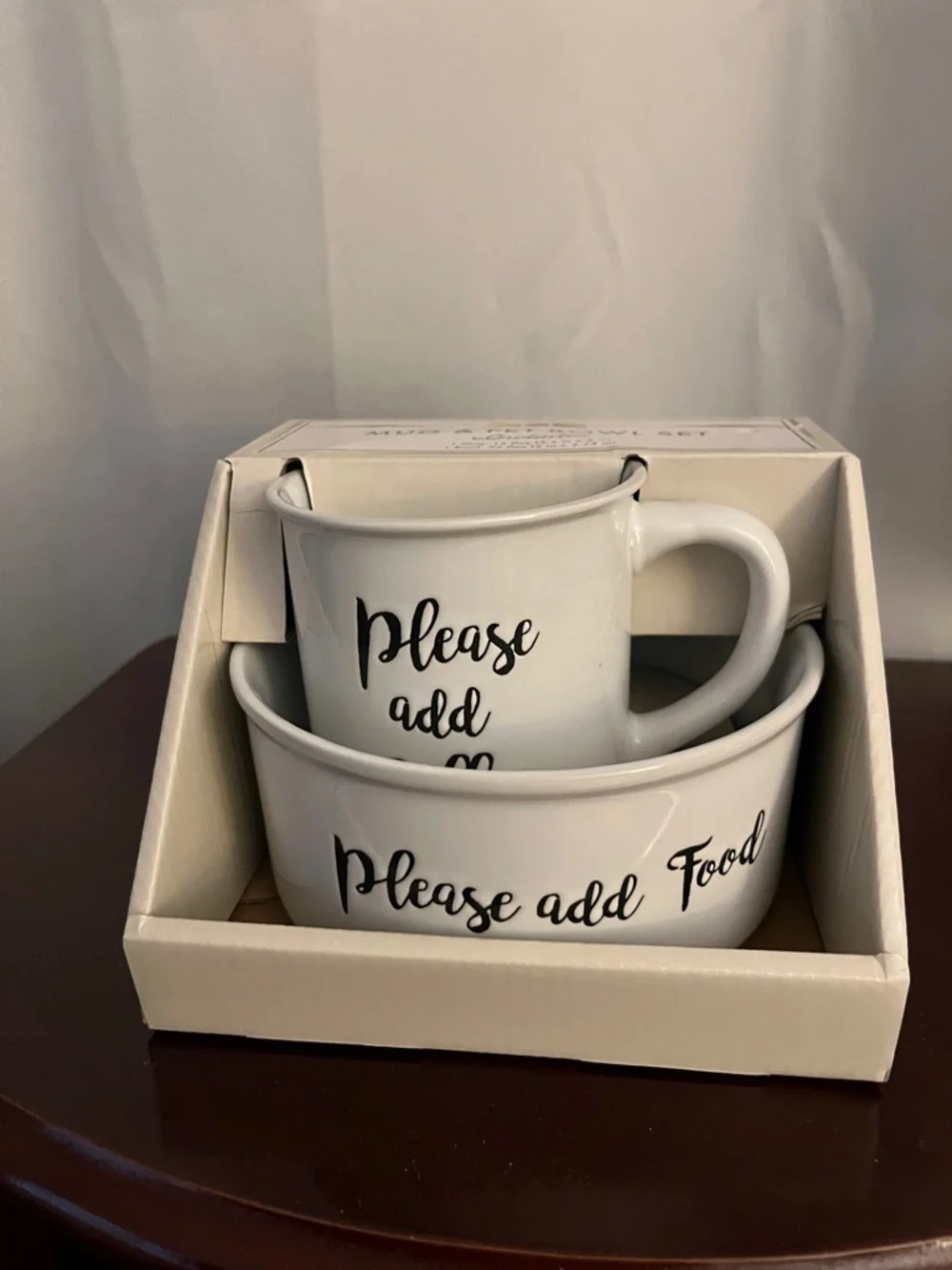 Gift set: Please Add Coffee mug Please add food dog bowl Ceramic Mug & Bowl Set